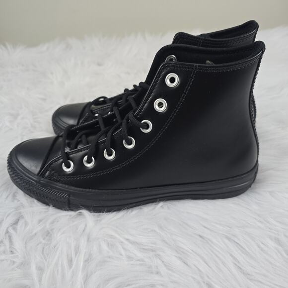 Converse CTAS All Black Smooth Leather Women's Size 7 High Top Sneakers Eclipse - Picture 4 of 9